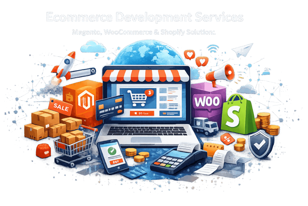 e-commerce development services using Magento WooCommerce and Shopify
